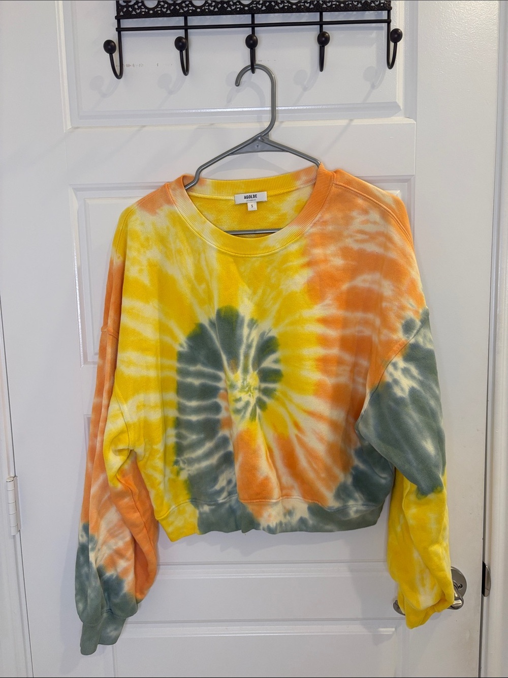 AGOLDE Balloon Sleeve Tie Dye Cropped Sweatshirt Made in USA Size Small